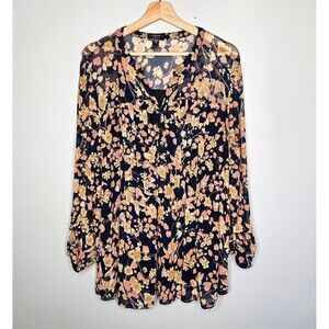 COCOMO Woman Popover Mesh Blouse Size 3X Floral Print Lined Ruched Sleeve